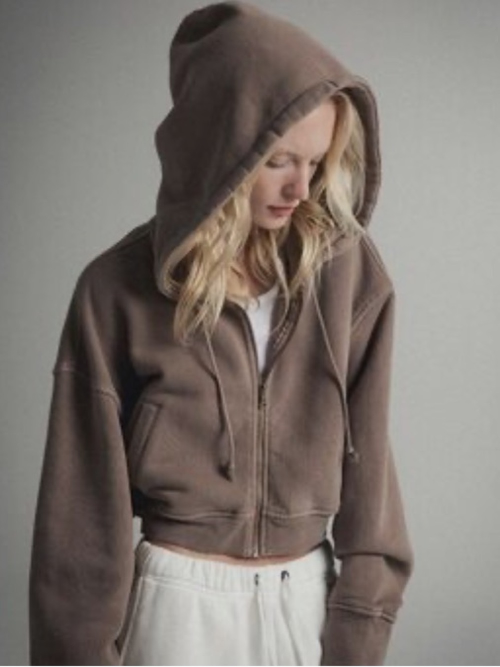 Baby Doll cropped zip Hoodie in vintage Grey - Women